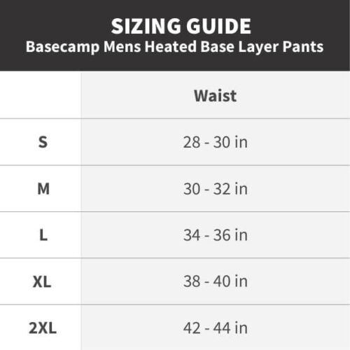 Basecamp Mens Baselayer Pants - Sizing Chart